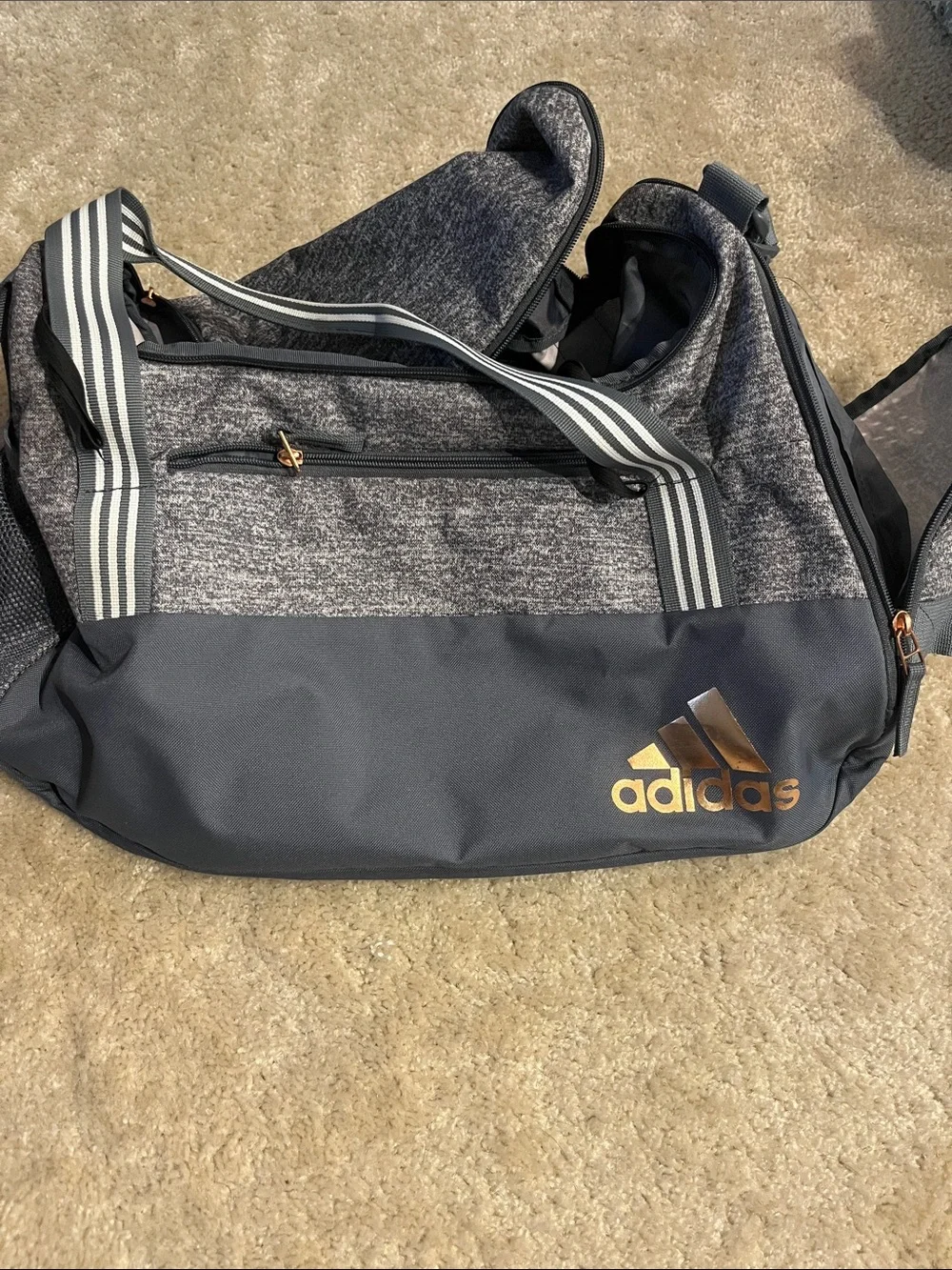 adidas Gray Heather & Dark Gray Duffel with Gold Logo